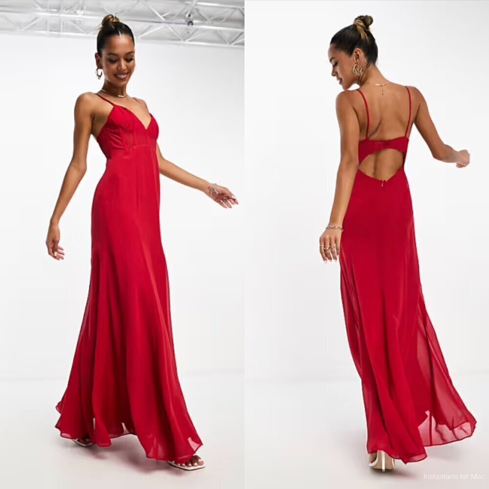 ASOS DESIGN ruched bust chiffon panelled corset maxi dress